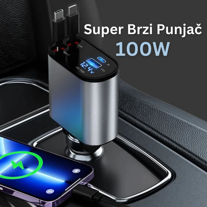 4 U 1 SUPER BRZI PUNJAČ ZA AUTO SA PODESIVIM KABLOVIMA