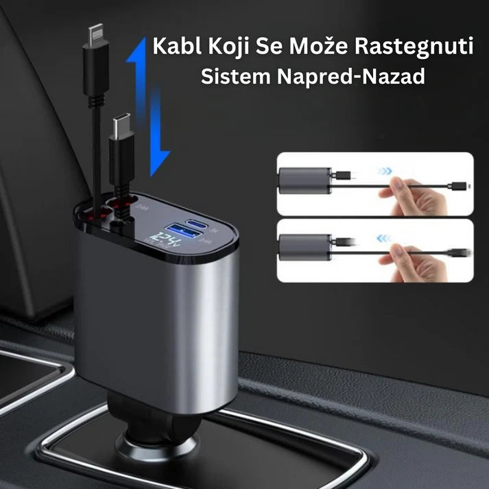 4 U 1 SUPER BRZI PUNJAČ ZA AUTO SA PODESIVIM KABLOVIMA